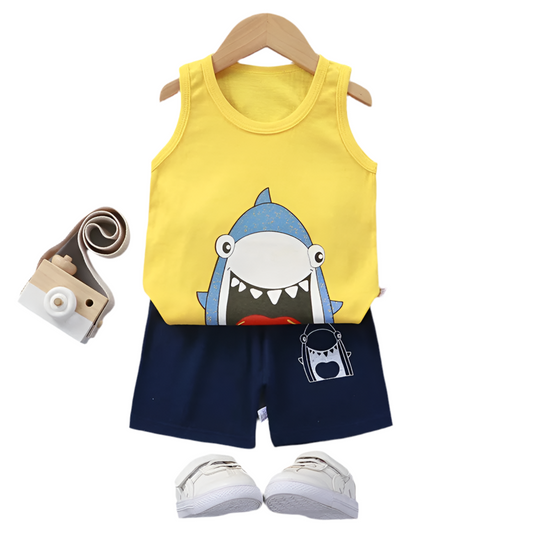 Girl’s Shark Design Yellow & Navy Vest Set