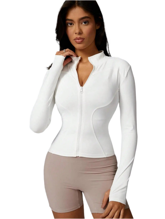 Women's Solid Color Zipper Turtleneck Sports Jacket - MORE COLOURS